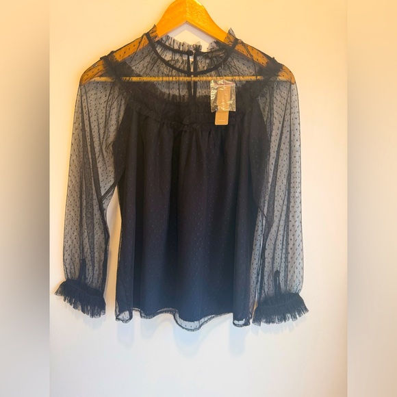 J Crew NWT Ruffle-trim top in dot tulle - Picture 1 of 6